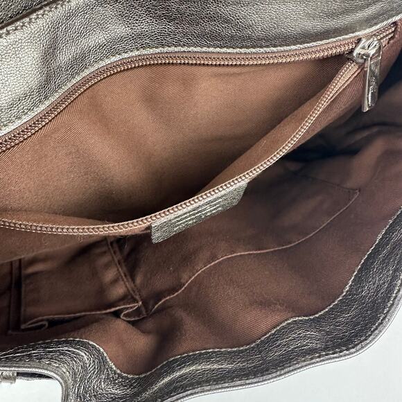 Salvatore Ferragamo Authentic Womens Bronze Leather Lock Closure Shoulder Bag - Picture 6 of 9